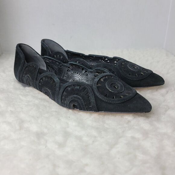 Tory Burch Leyla Women's Shoes Size 7.5 Pointed Toe Black  Suede Slip-on Flats - Picture 1 of 9